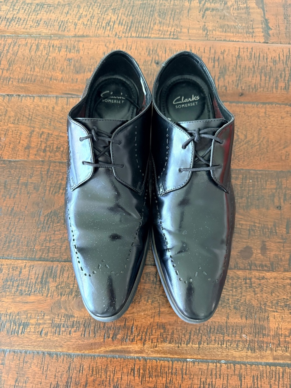 Clarks Somerset Ortholite Black Patent Leather Derby Dress Shoes SZ.11M